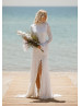 Long Bell Sleeves Ivory Lace Slit Stunning Wedding Dress